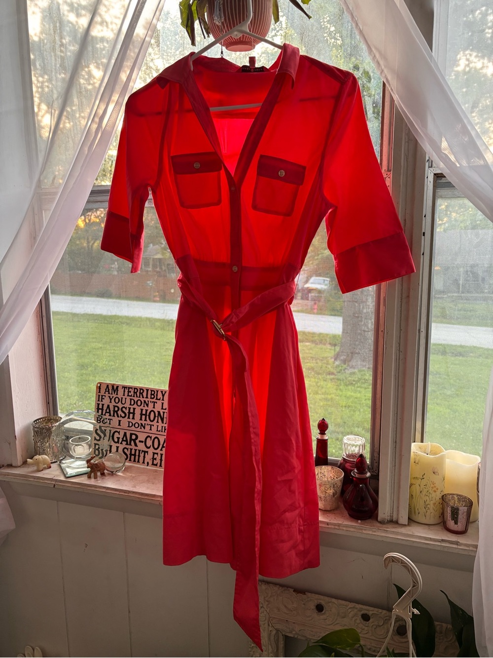 Ivanka Trump coral Belted Shirt Midi Dress